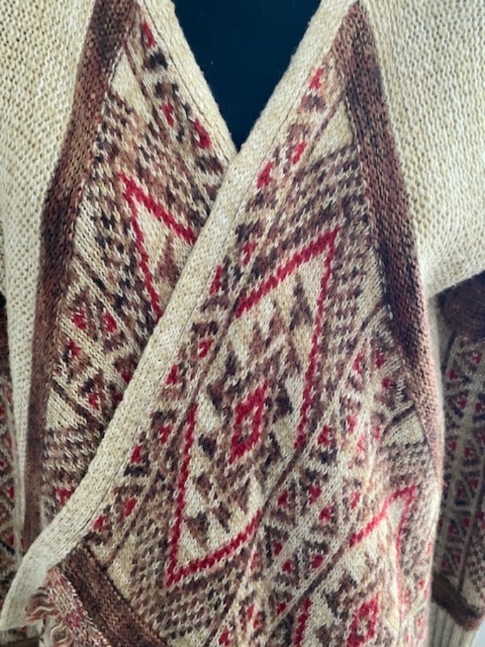 Lucky Brand Vintage Shawl Sweater with Fringe, Size Small